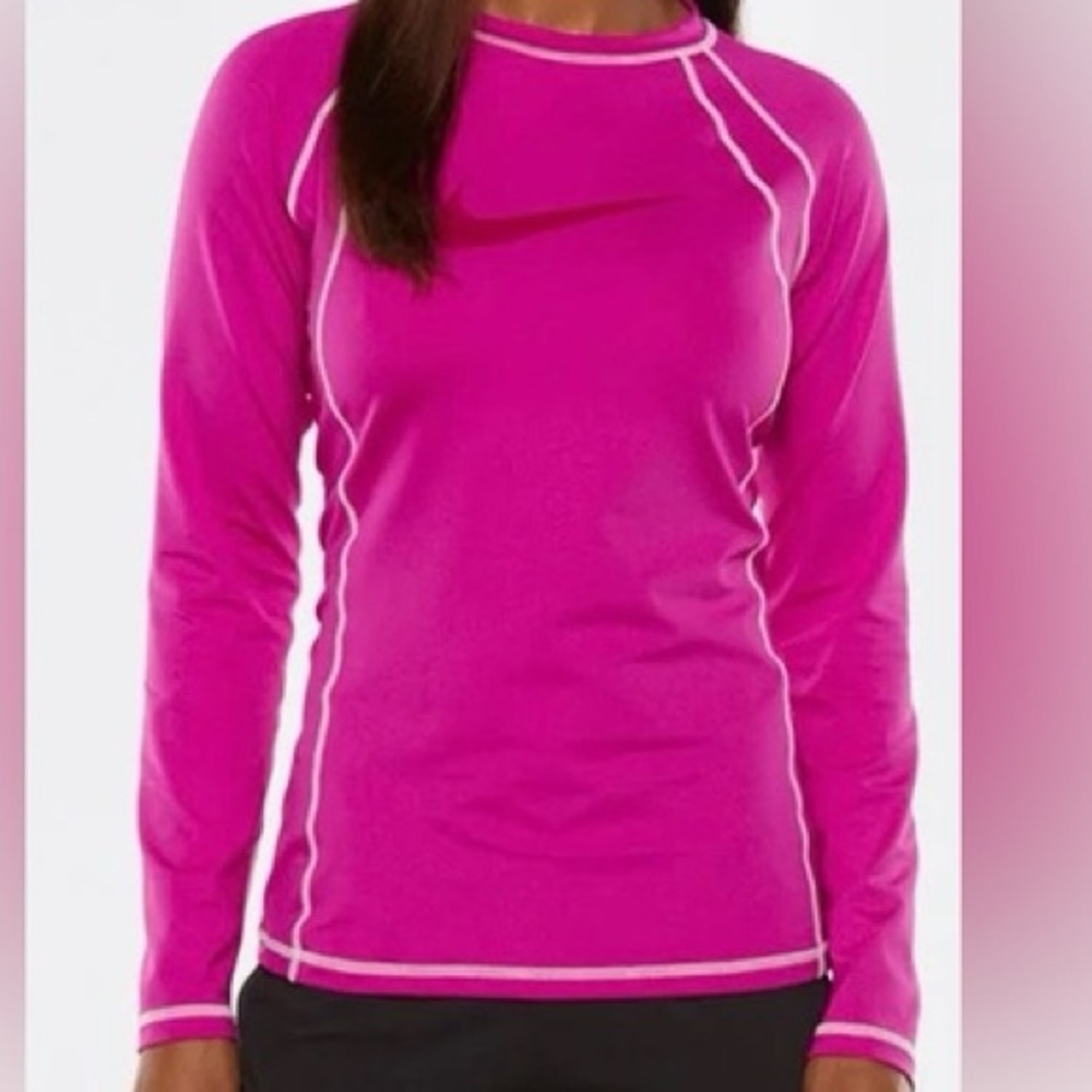 Nike Women's UPF 40+ Long Sleeve Rashguard Swim Tee in Fuchsia. Size L
